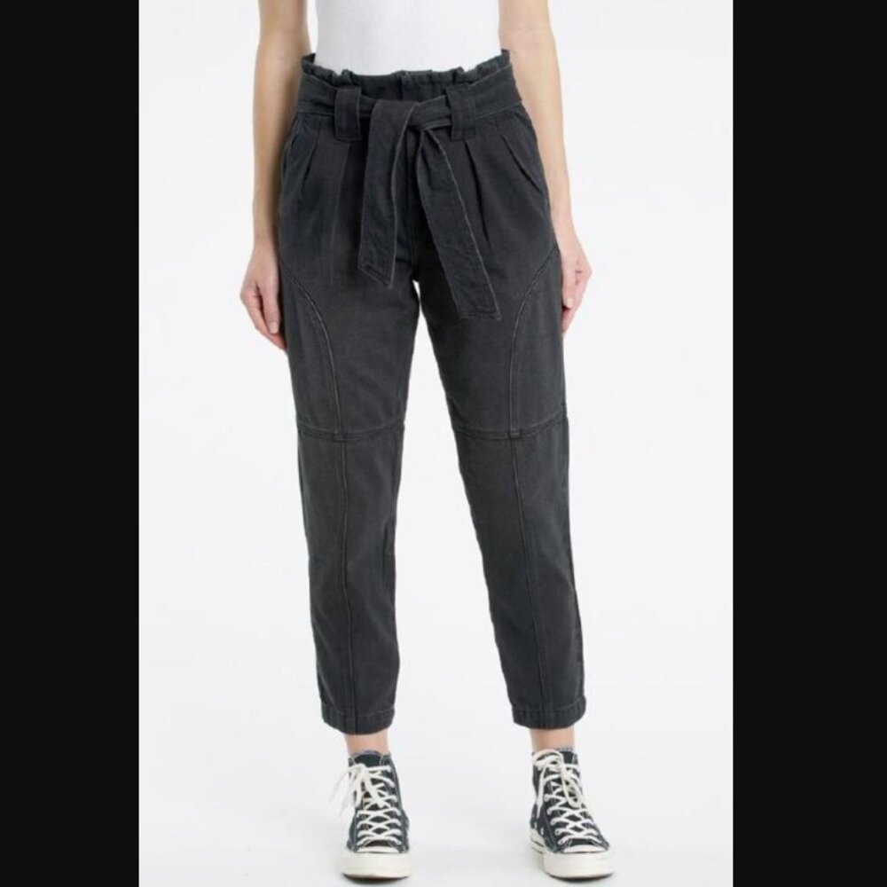 Pistola Jeans Women 27 Black Windsor Paperbag High Rise Belted Cuff Crop Relaxed